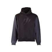 Sweat-shirt à capuche noir en coton pour homme Neil Barrett, manches gris foncé et motif éclair brodé sur la poitrine