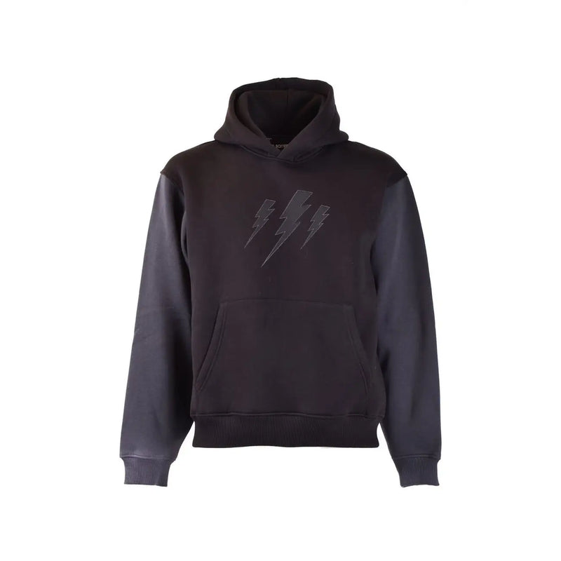 Sweat-shirt à capuche noir en coton pour homme Neil Barrett, manches gris foncé et motif éclair brodé sur la poitrine