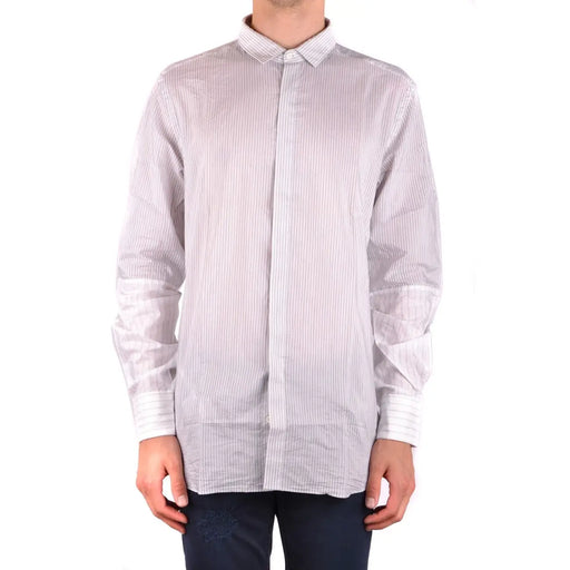 Chemise à rayures grises en coton pour homme Neil Barrett, avec un design à manches longues boutonné blanc et gris clair.