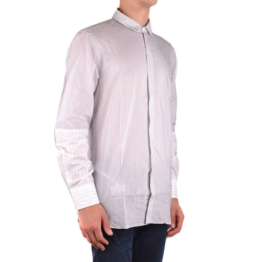 Chemise Neil Barrett pour homme en coton gris à rayures verticales blanches et gris clair, col classique.