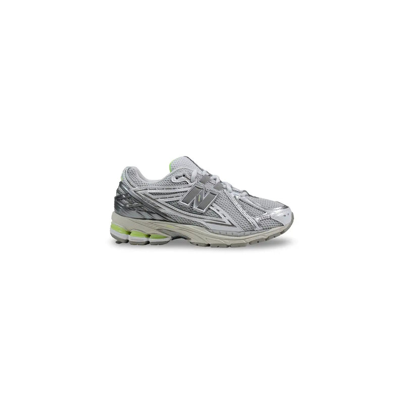 New balance men 1906r grey synthetic lace up sneakers with silver and lime green mesh upper and reflective accents