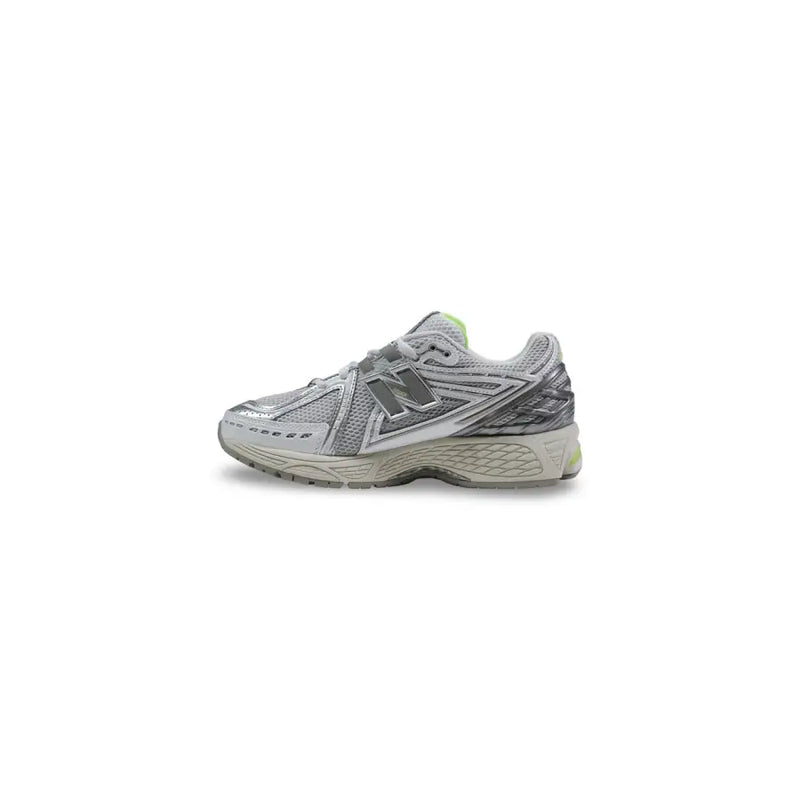 New Balance Baskets montantes grises synthétiques à lacets pour homme 1906r avec empiècements en mesh et détail vert citron au talon, vues de l'arrière