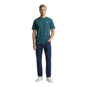 New Balance men t shirt green cotton short sleeve round neck with small white logo on left chest front side
