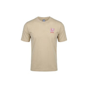 Beige New Balance men t-shirt with a small red cartoon graphic on the left chest, casual cotton material