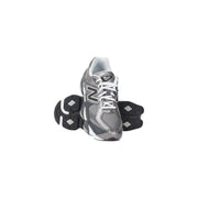 New balance women grey synthetic sneakers featuring silver and black 990v3 design with mesh upper and white laces