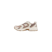 New Balance 530 beige taupe suede sneakers with mesh upper