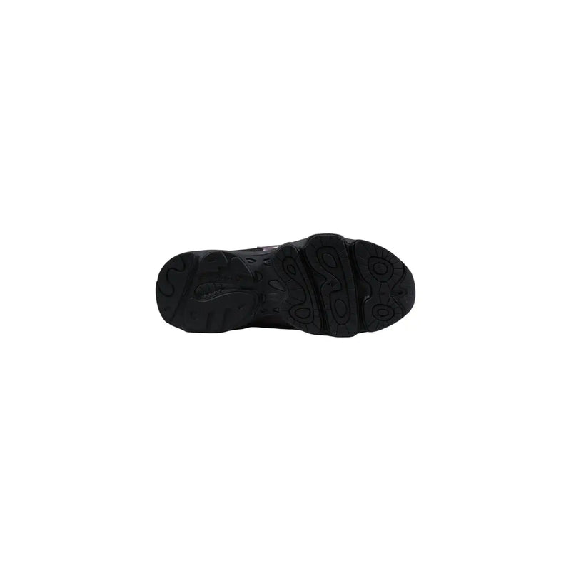 Black rubber sole with textured chunky design and subtle branding on new balance women purple synthetic sneakers back side