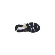 New balance women silver synthetic sneakers black and white athletic shoe with gold midsole accent front view