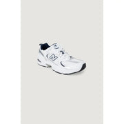 White New Balance 327 sneakers with navy accents and retro chunky design