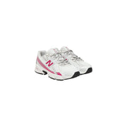New Balance women white synthetic running shoes with pink accents and gray laces for athletic use