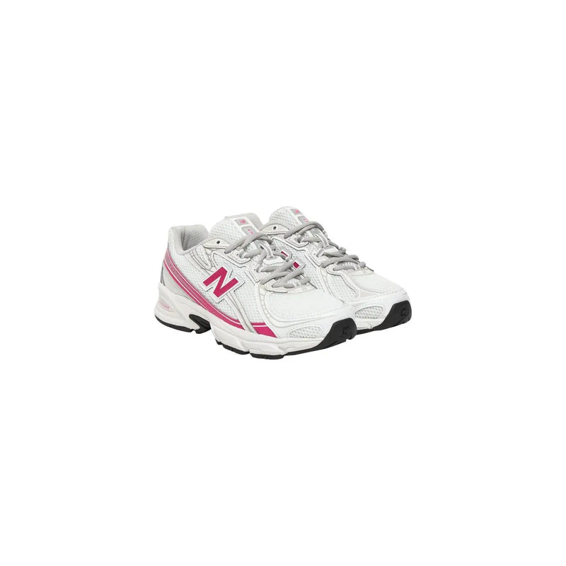 New Balance women white synthetic running shoes with pink accents and gray laces for athletic use