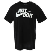 Nike black short sleeve t shirt made of cotton featuring a bold white just do it logo across the chest