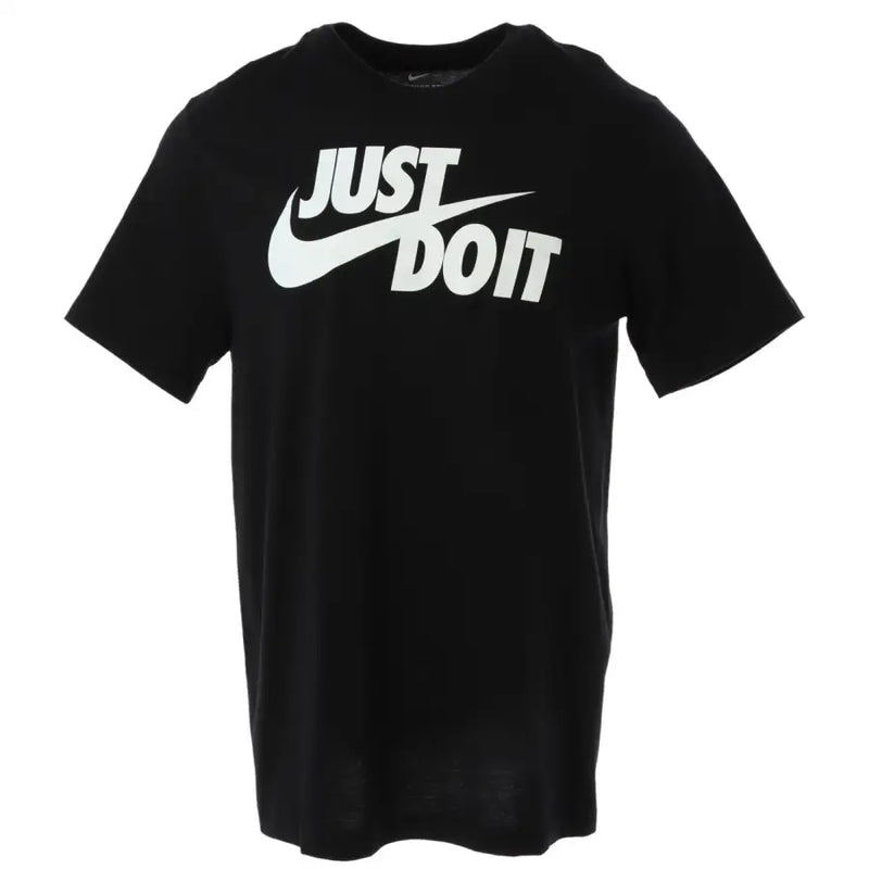 Nike black short sleeve t shirt made of cotton featuring a bold white just do it logo across the chest