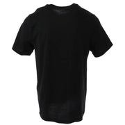 Nike black short sleeve t shirt with crew neck made of breathable fabric featuring white logo and just do it print