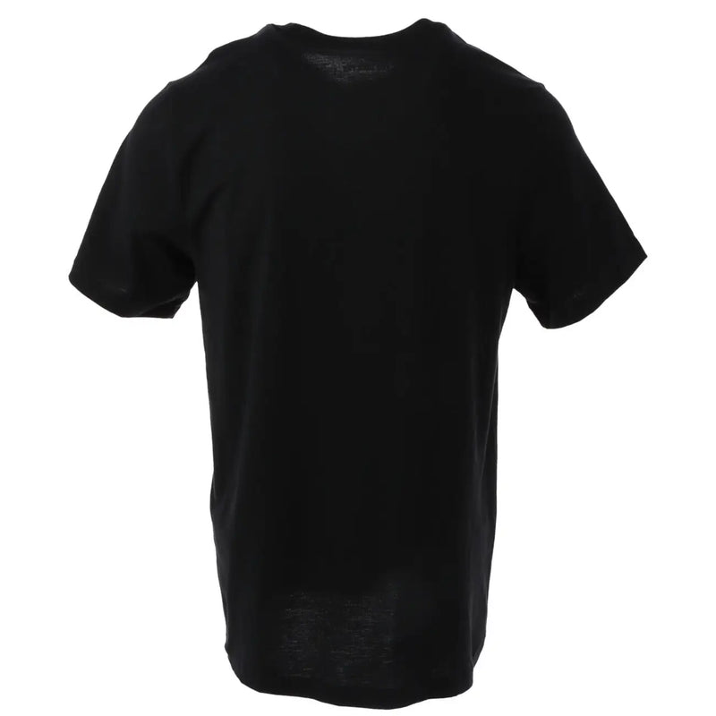 Nike black short sleeve t shirt with crew neck made of breathable fabric featuring white logo and just do it print