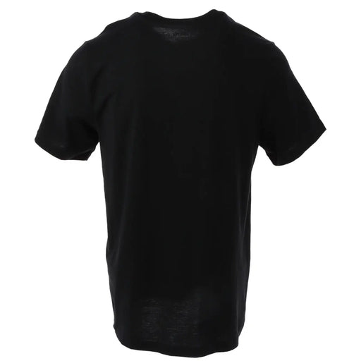 Nike black short sleeve t shirt with crew neck made of breathable fabric featuring white logo and just do it print