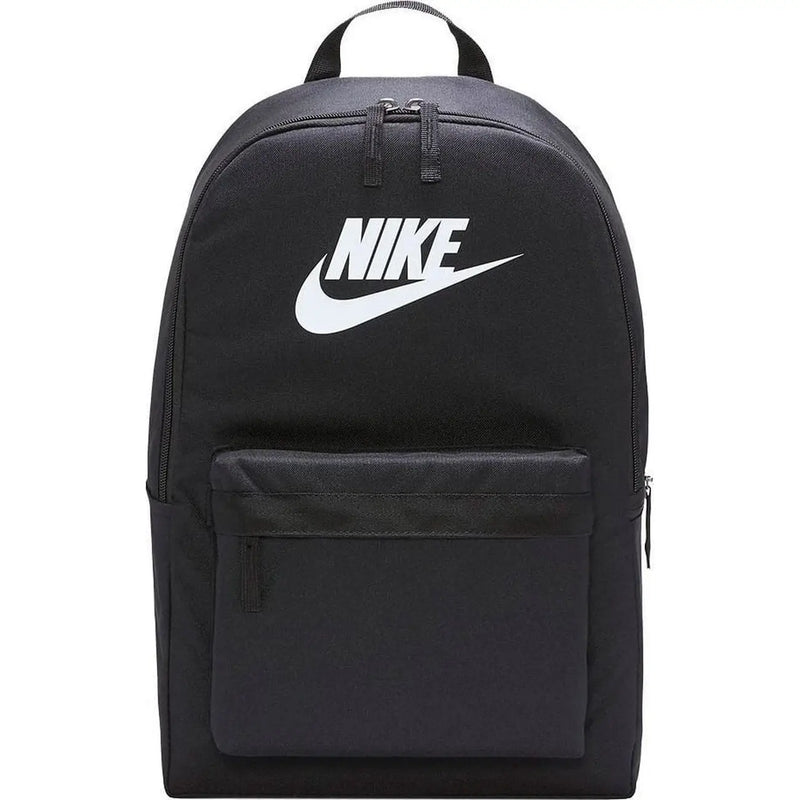 Nike Sac à dos homme en polyester noir avec logo Swoosh blanc et poche avant zippée, dimensions : 28 x 46 x 12 cm