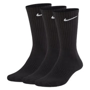 Nike men’s black cotton blend crew socks with white swoosh logo and ribbed texture for fall winter use