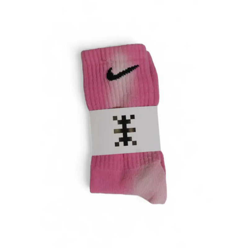 Nike men’s pink cotton underwear featuring tie-dye socks with black swoosh logo and pixelated branding on the band