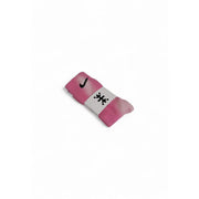 Nike men’s pink cotton socks with black swoosh and pixelated logo on white band gradient design