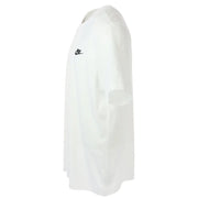 Nike white short sleeve t shirt featuring a black logo on the left chest made from breathable cotton material