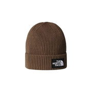 Bonnet The North Face TNF LOGO BOX pour homme, en maille côtelée marron avec logo noir, vue de face
