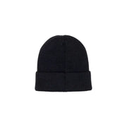 Black ribbed knit beanie hat with folded cuff