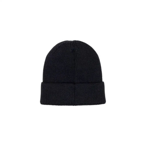 Black ribbed knit beanie hat with folded cuff