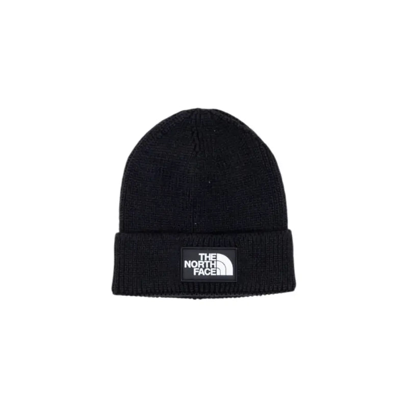 Black beanie with white logo, the north face brand.