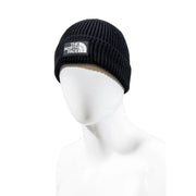 Bonnet The North Face noir en maille côtelée avec logo brodé blanc, vue de face
