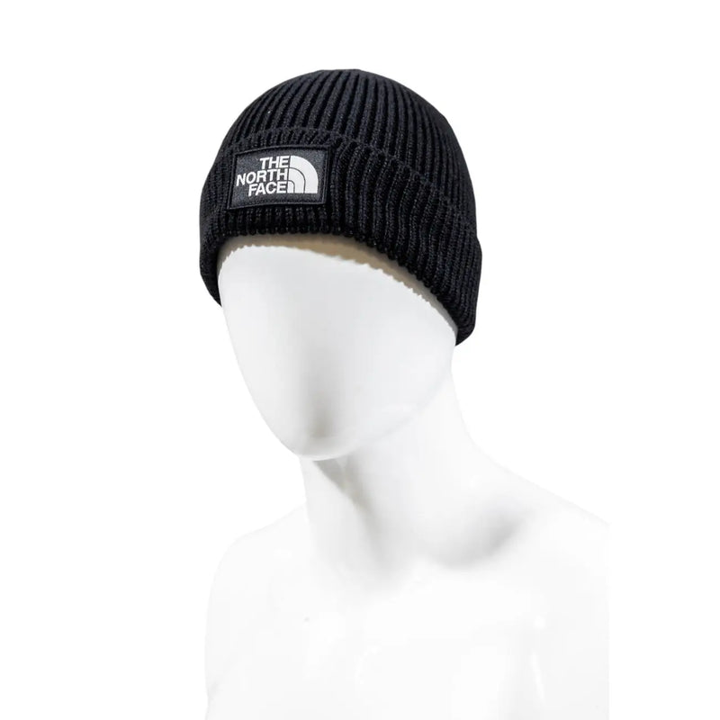 Bonnet The North Face noir en maille côtelée avec logo brodé blanc, vue de face