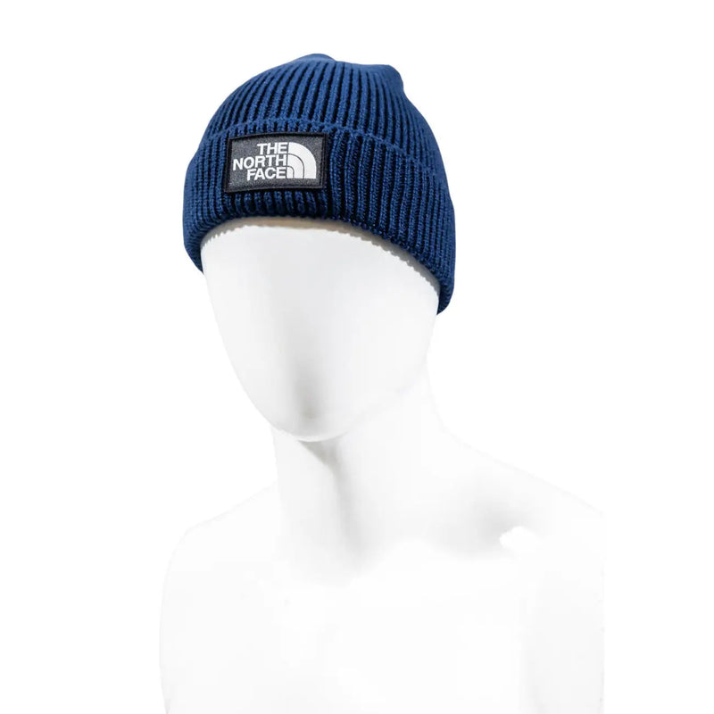 Bonnet The North Face pour homme en maille côtelée bleu marine avec logo noir, vue de face