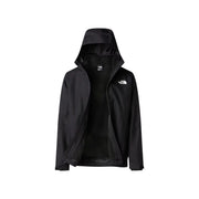 Veste The North Face Quest Tri pour homme, noire avec logo blanc sur la poitrine et capuche, vue de face