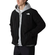 Blazer homme The North Face, veste longue en nylon noir zippée, doublure intérieure grise et logo blanc sur la poitrine.