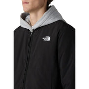 Blazer homme The North Face, veste longue en nylon noir zippée avec capuche grise et logo blanc sur le devant