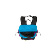 Sac à dos The North Face Hot Shot SE pour homme, en nylon violet, aux couleurs turquoise et violettes éclatantes, avec bretelles en maille noire.