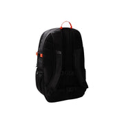 Sac à dos noir The North Face pour homme avec poches en nylon gris et détails orange. top poignée et boucle latérale