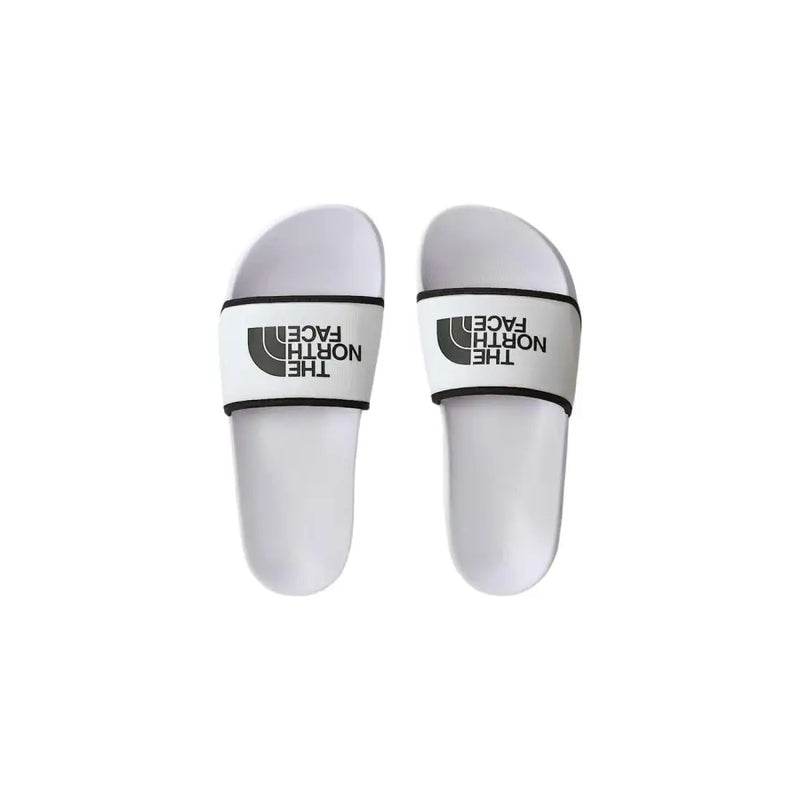 Pantoufles blanches The North Face pour homme, avec bordure imprimée du logo noir, en polyester, pour une tenue décontractée.