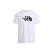 Blanc The North Face hommes t-shirt orné d'un logo noir audacieux sur la poitrine, idéal pour une tenue décontractée