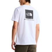 coton blanc à manches courtes t-shirt orné d'un logo carré noir avec le slogan « The North Face » et « Never Stop Explored »