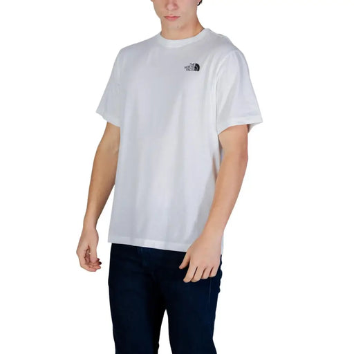 The North Face hommes t-shirt T-shirt blanc à manches courtes avec un petit logo noir sur la poitrine gauche, en coton.