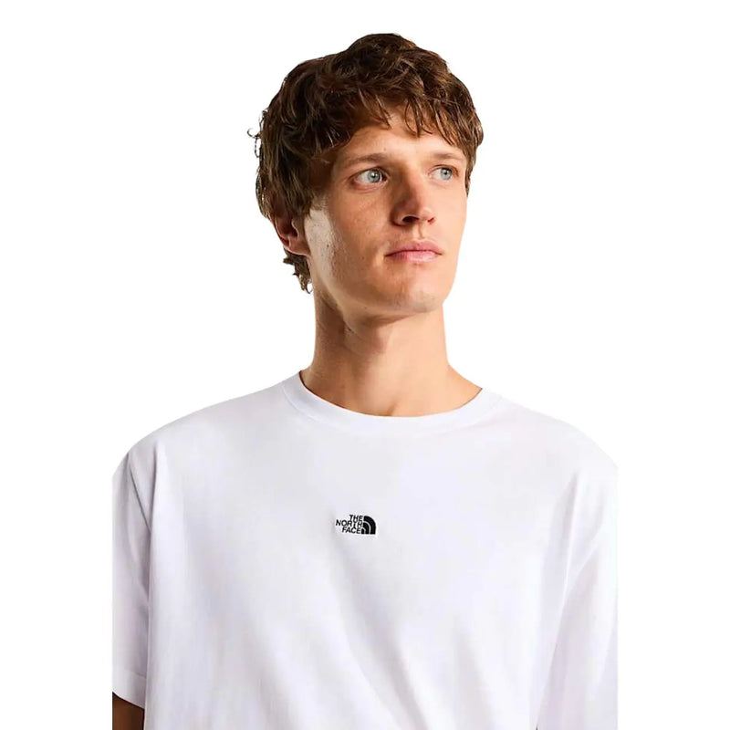 The North Face men t shirt white cotton short sleeve with small black embroidered logo on left chest
