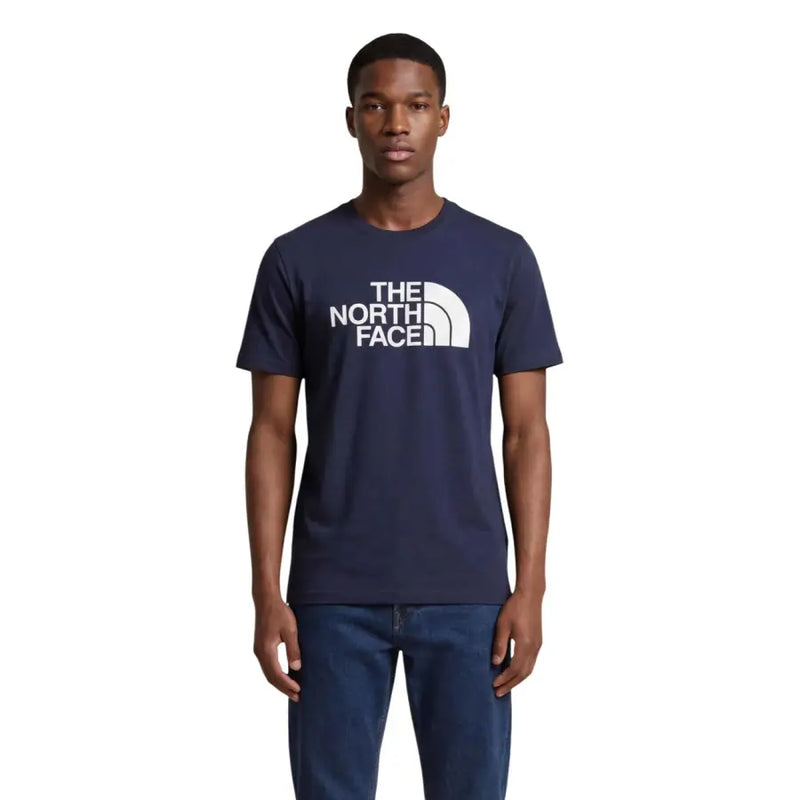 T-shirt The North Face bleu marine pour homme, avec logo blanc et emblème demi-dôme, en coton à manches courtes.