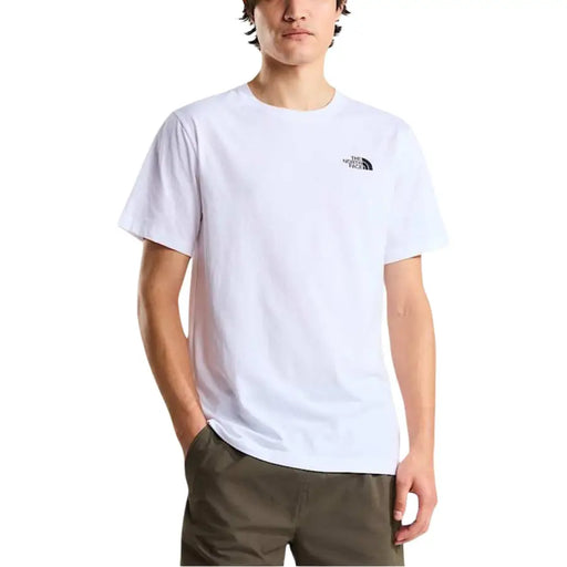 coton blanc à manches courtes t-shirt pour hommes avec un petit logo North Face noir sur la poitrine gauche