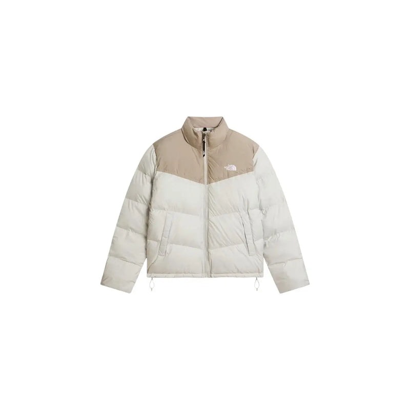 Doudoune The North Face Saikuru pour homme, beige et crème, à blocs de couleurs et matelassage, vue de face