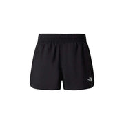 The north face women black polyester shorts feature a stretchy elastic waistband and logo on the lower right leg