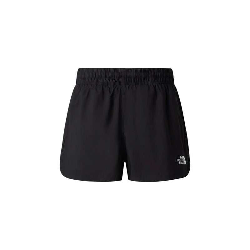 The north face women black polyester shorts feature a stretchy elastic waistband and logo on the lower right leg
