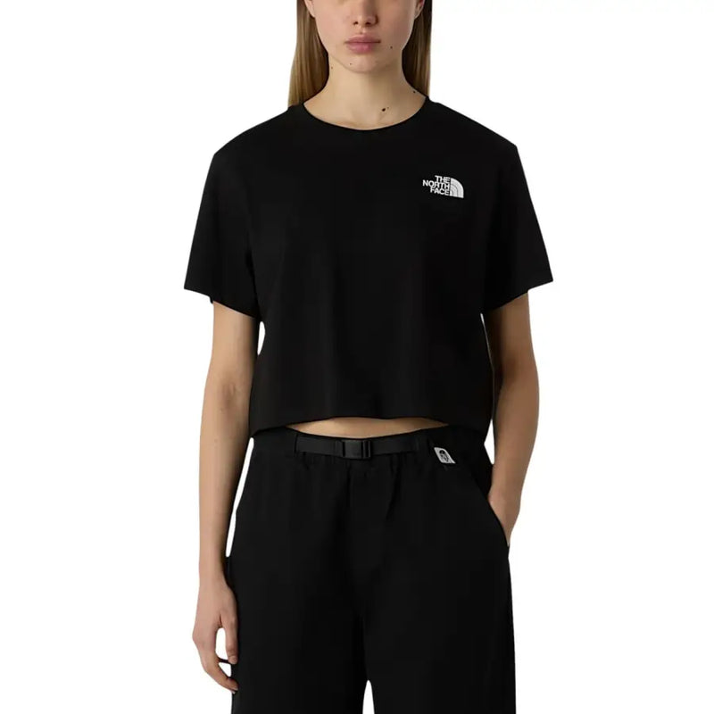 Le haut court noir pour femme de The North Face t-shirt avec logo brodé blanc