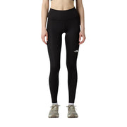 Pantalon noir taille haute The North Face pour femme, en polyester élasthanne, avec un logo blanc sur la cuisse gauche.
