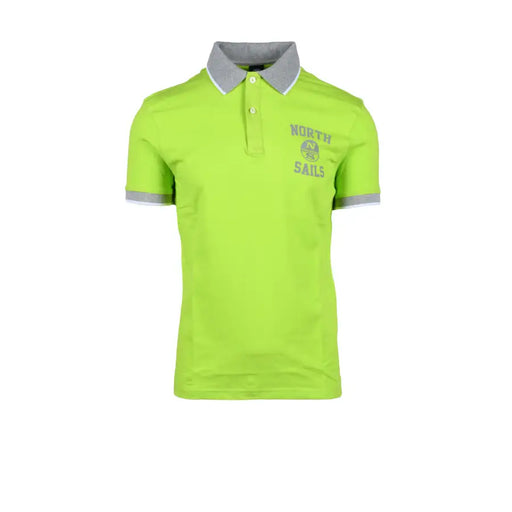 Polo à manches courtes en coton vert citron vif, coupe ajustée, avec col et finitions gris. north sails logo sur la poitrine